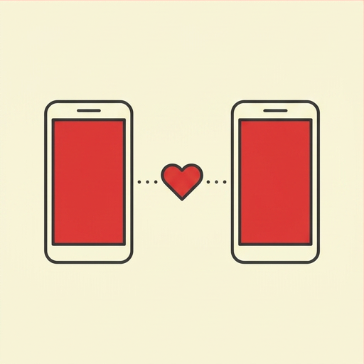 Two smartphones facing each other with a small heart between them